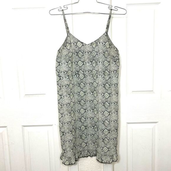 Vintage 90’s Slip Dress Snakeskin Print Ruffle Hem V-neck Mini Dress Size - Picture 1 of 13
